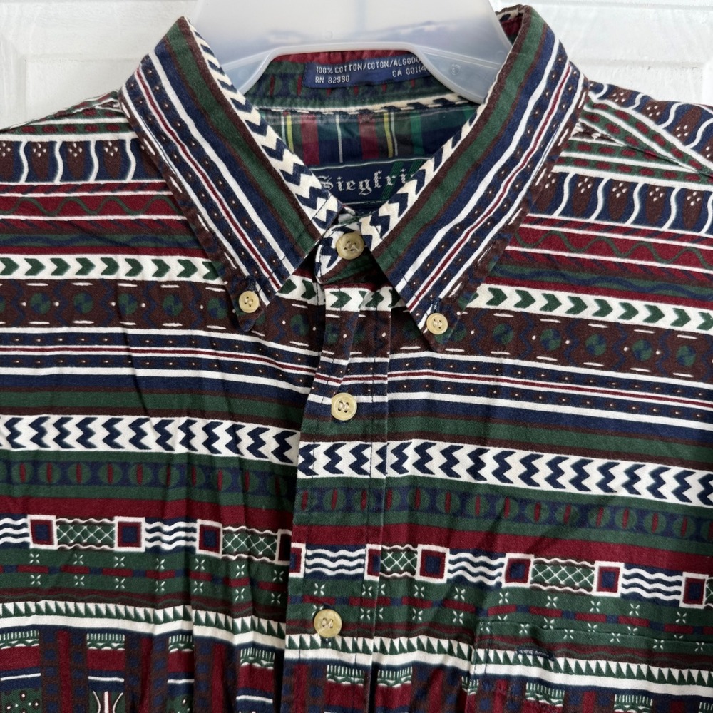 Vintage Siegfried Mens L Geometric Southwestern Shirt 90s Aztec Cotton Hong Kong